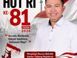Pimpinan Perum BULOG Kantor Cabang Mojokerto, Muhammad Husin, S.H., M.H. Mengucapkan Selamat HUT RI ke-81 Tahun 2026