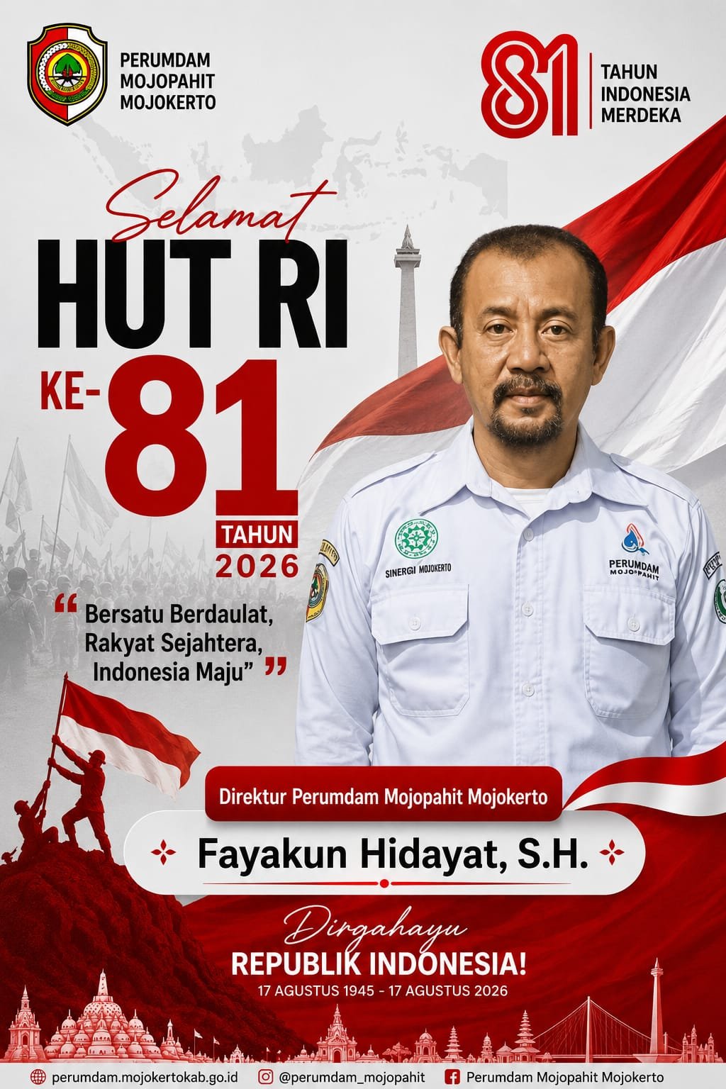 Direktur Perumdam Mojopahit Mojokerto, Fayakun Hidayat, S.H. Mengucapkan HUT RI ke-81 Tahun 2026