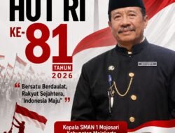 Kepala SMAN 1 Mojosari Kabupaten Mojokerto, Wardoyo, S.Pd., M.M.Pd. Mengucapkan Selamat HUT RI ke-81 Tahun 2026