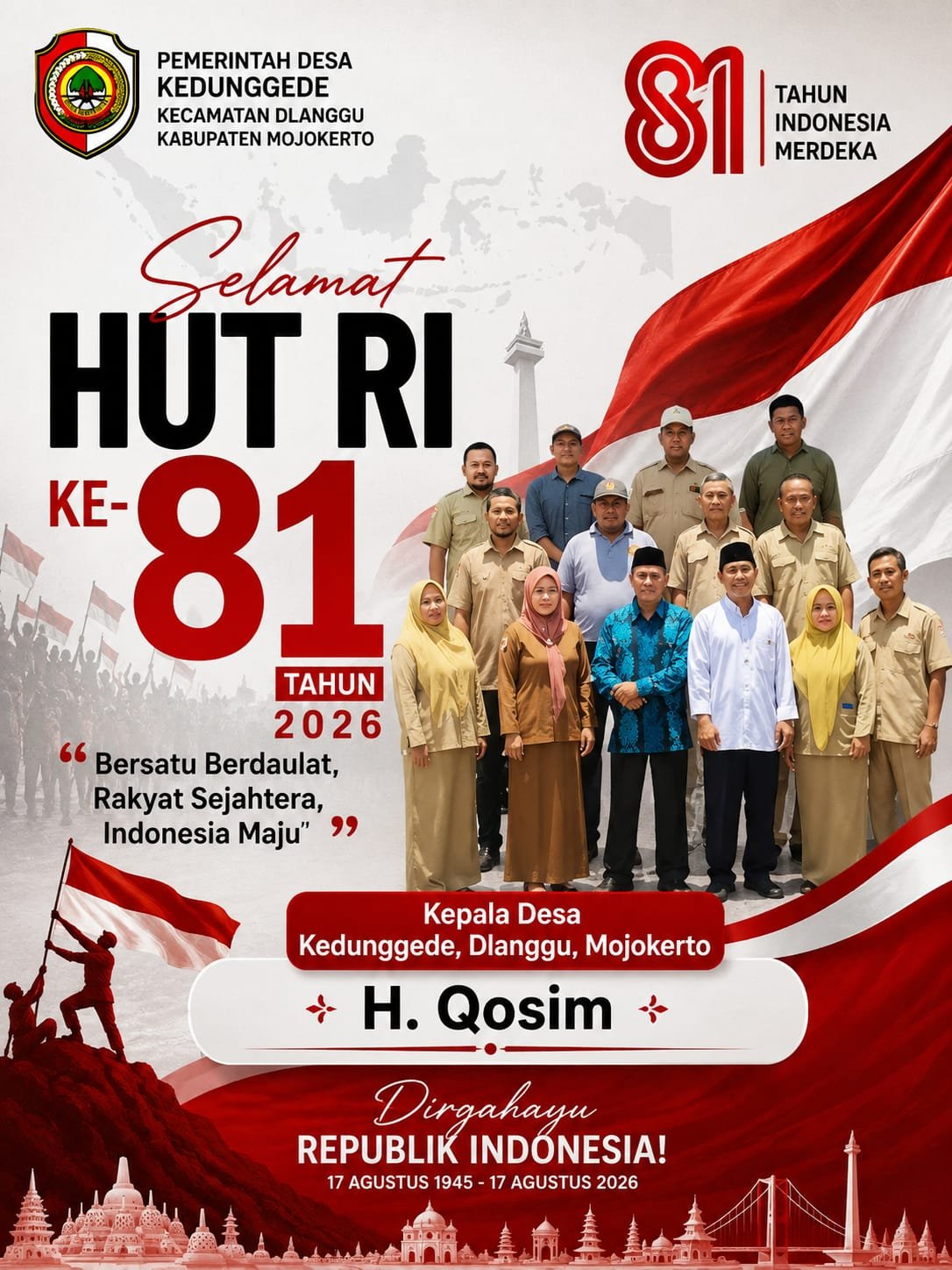 Pemerintah Desa Kedunggede, Dlanggu, Mojokerto Mengucapkan Selamat HUT RI ke-81 Tahun 2026