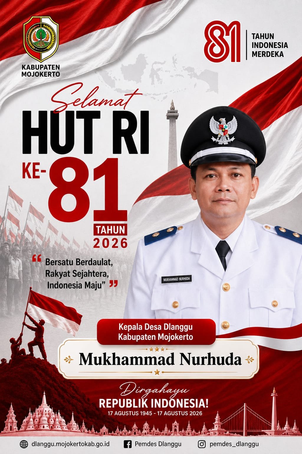 Kepala Desa Dlanggu Kabupaten Mojokerto Mengucapkan Selamat HUT RI ke-81 Tahun 2026