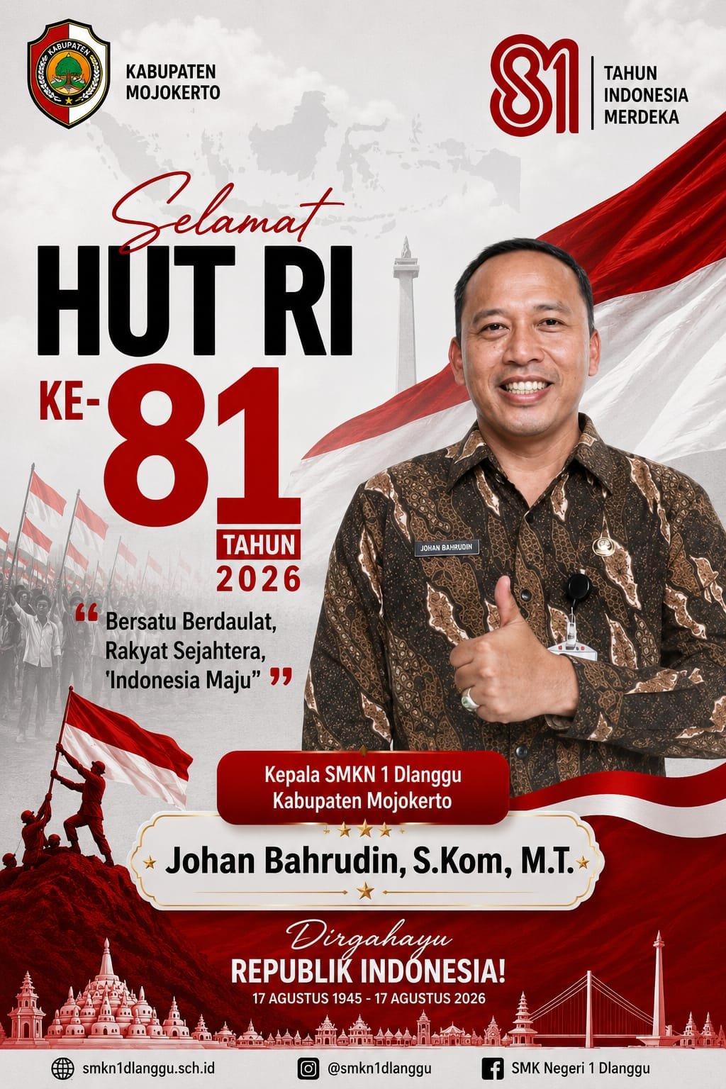 Kepala SMKN 1 Dlanggu Kabupaten Mojokerto Mengucapkan Selamat HUT RI ke-81 Tahun 2026