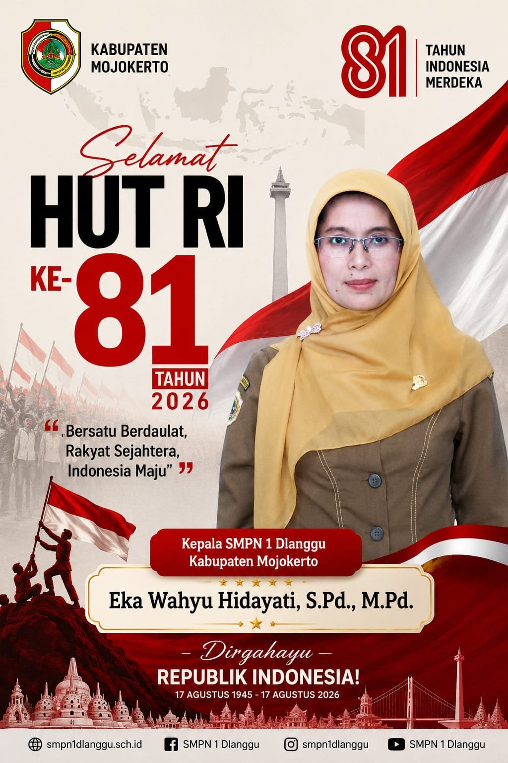 Kepala SMPN 1 Dlanggu Kabupaten Mojokerto Mengucapkan Selamat HUT RI ke-81 Tahun 2026