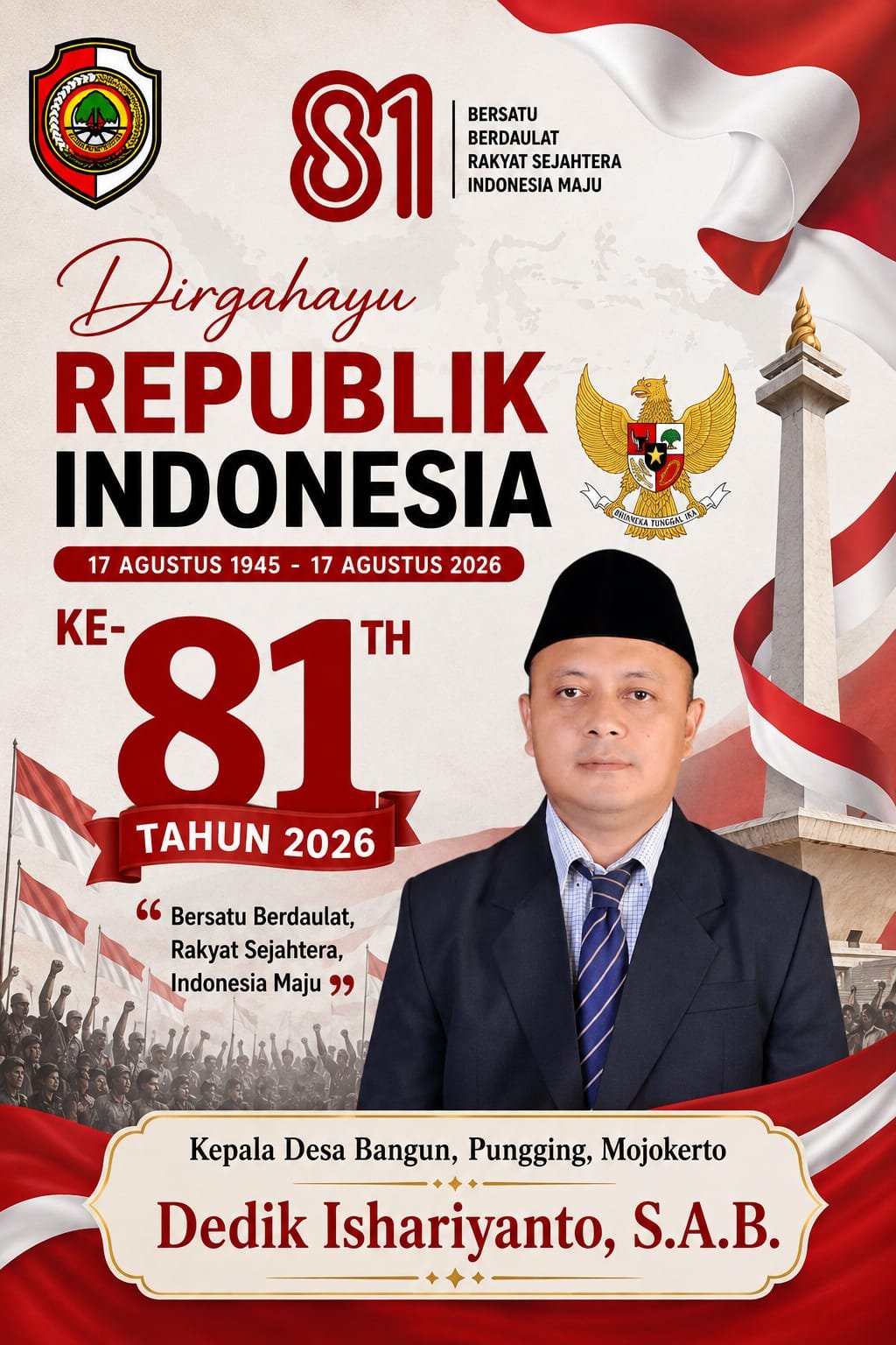 Kepala Desa Bangun, Pungging, Mojokerto Mengucapkan Selamat HUT RI ke-81 Tahun 2026