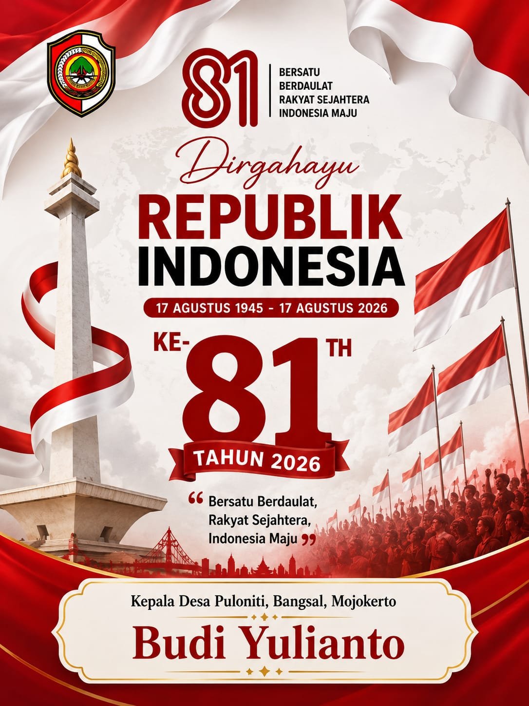 Kepala Desa Puloniti, Bangsal, Mojokerto Mengucapkan Selamat HUT RI ke-81 Tahun 2026