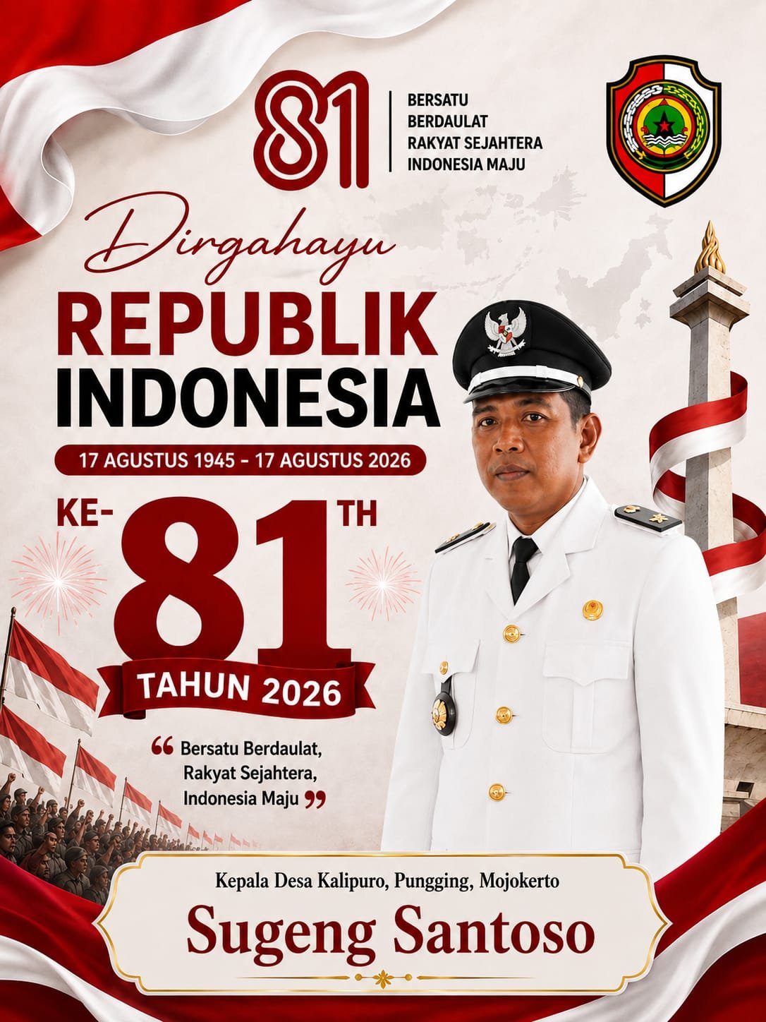 Kepala Desa Kalipuro, Pungging, Mojokerto Mengucapkan Selamat HUT RI ke-81 Tahun 2026