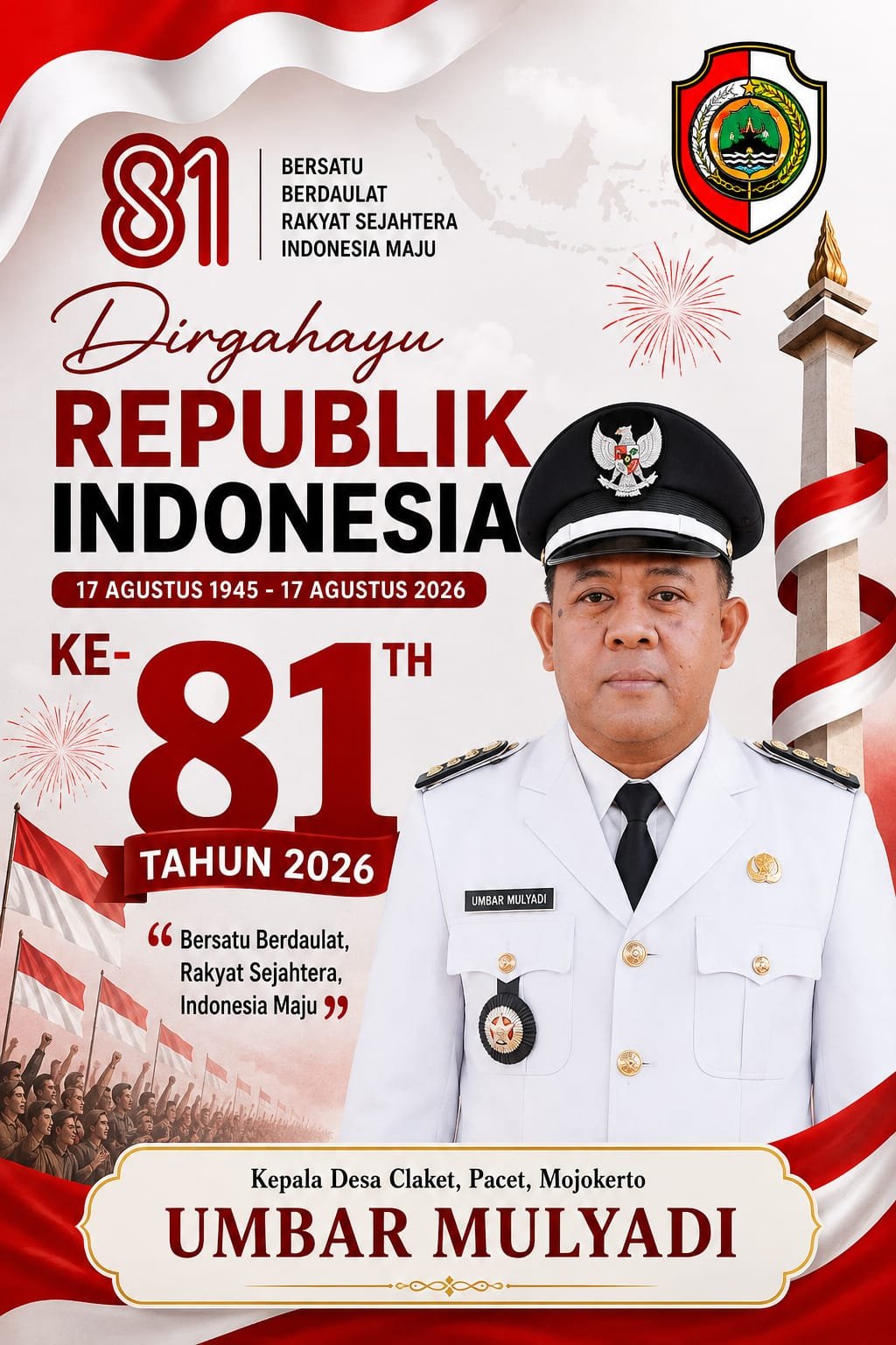 Kepala Desa Claket, Pacet, Mojokerto Mengucapkan Selamat HUT RI ke-81 Tahun 2026