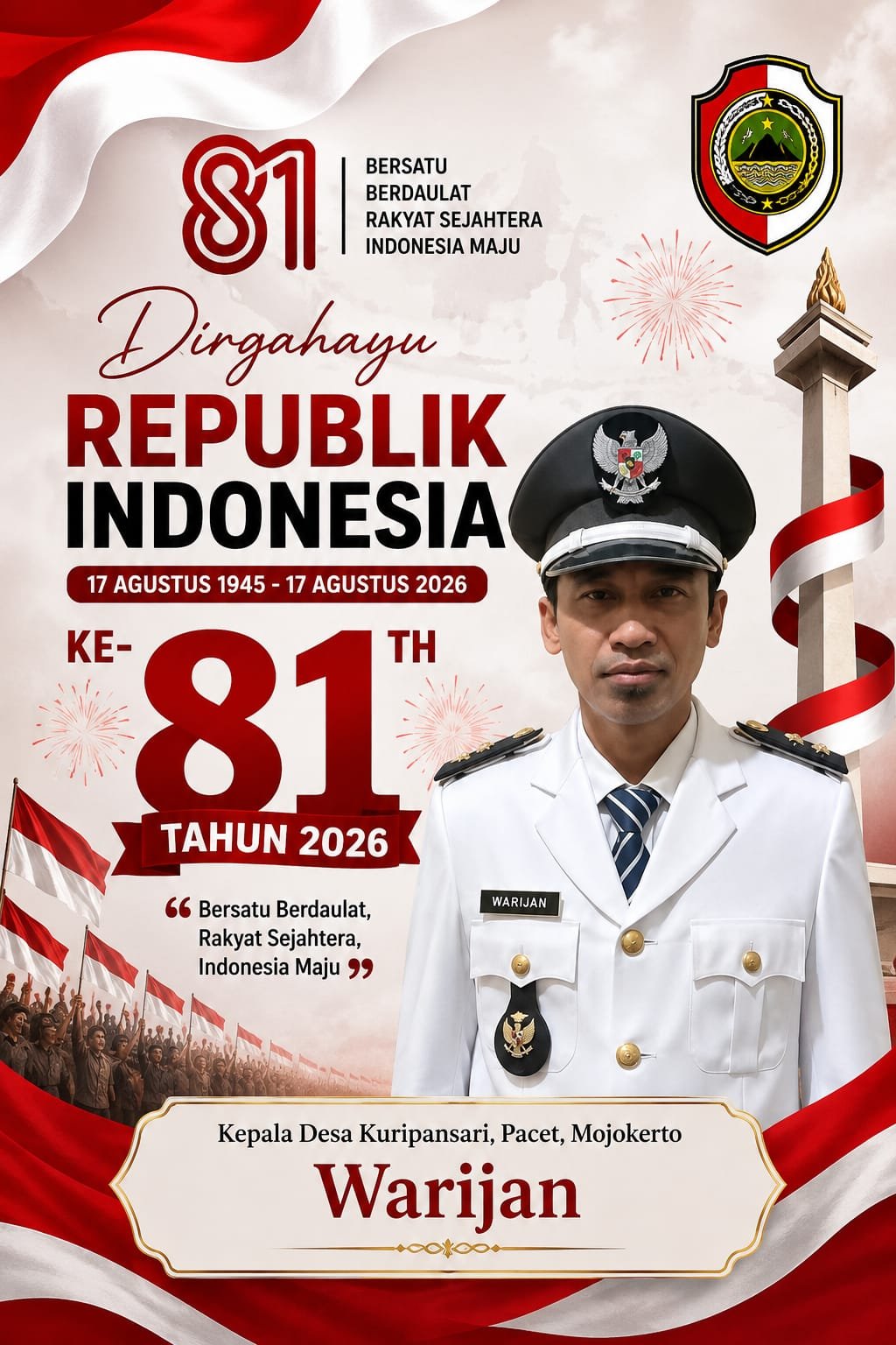 Kepala Desa Kuripansari, Pacet, Mojokerto Mengucapkan Selamat HUT RI ke-81 Tahun 2026