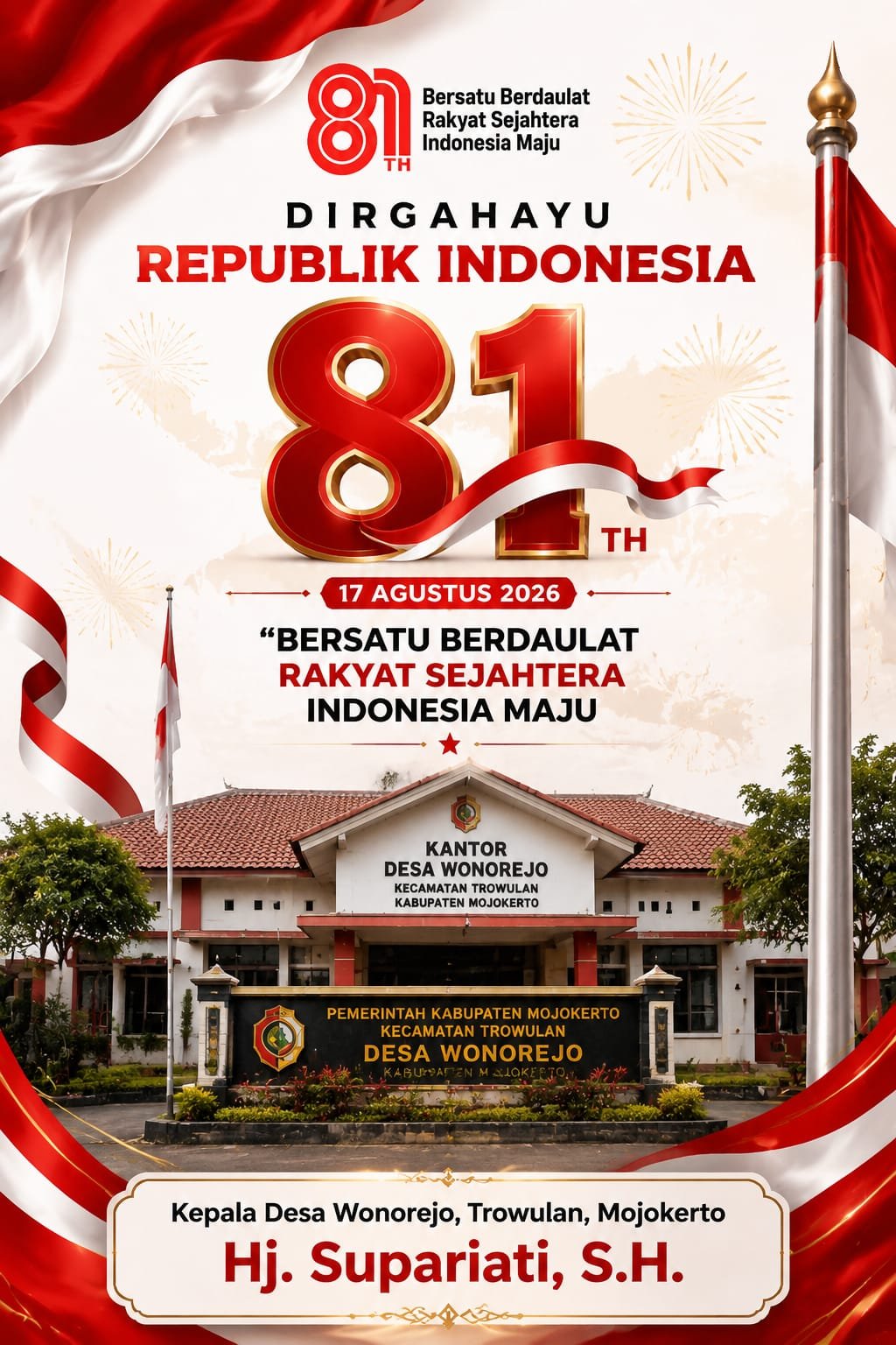 Kepala Desa Wonorejo, Trowulan, Mojokerto Mengucapkan Selamat HUT RI ke-81 Tahun 2026