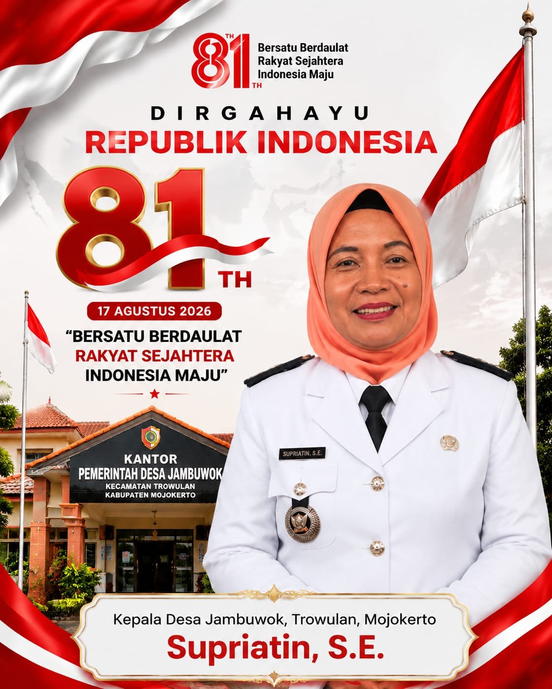 Kepala Desa Jambuwok, Trowulan, Mojokerto Mengucapkan Selamat HUT RI ke-81 Tahun 2026
