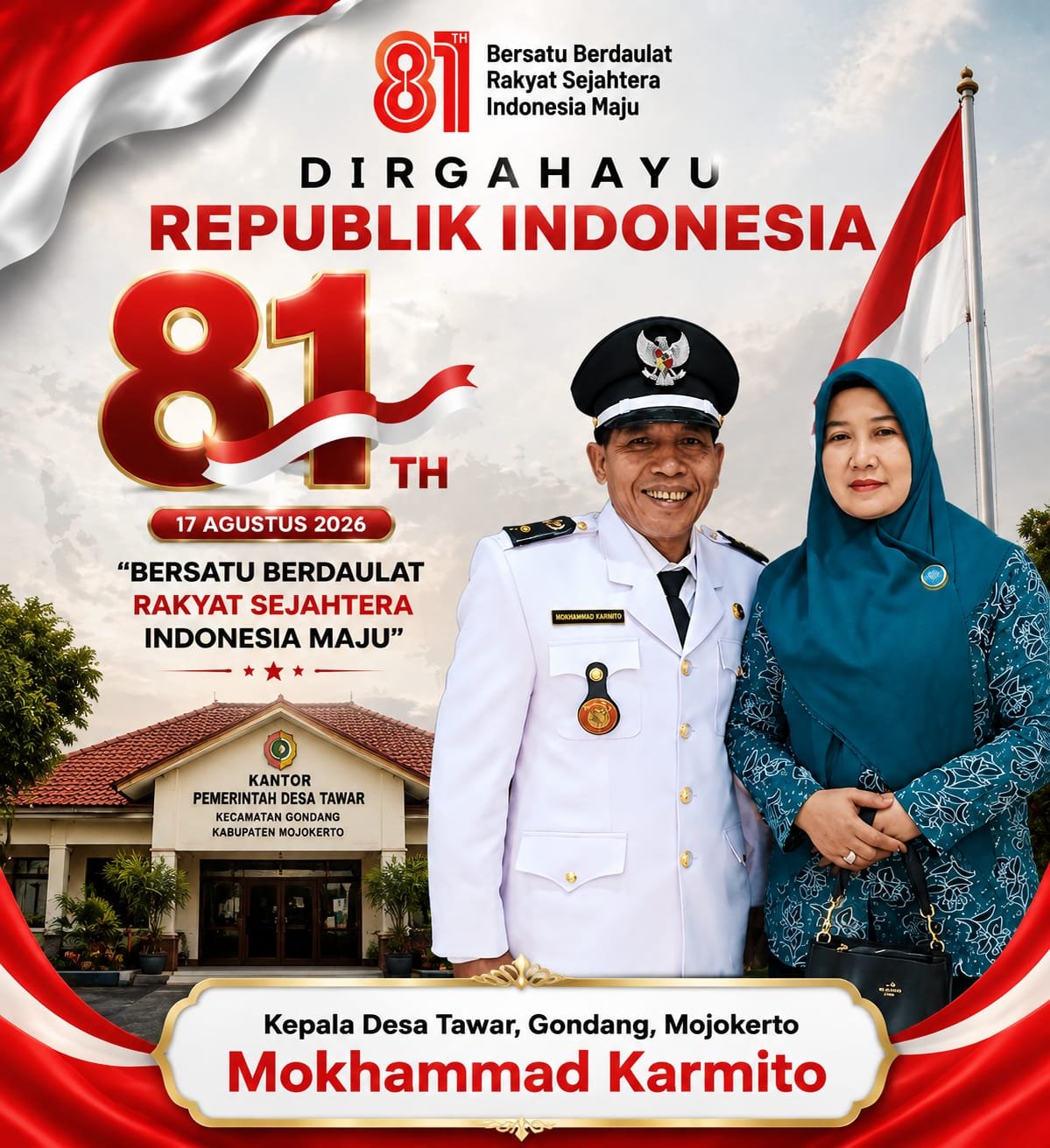Kepala Desa Tawar, Gondang, Mojokerto Mengucapkan Selamat HUT RI ke-81 Tahun 2026