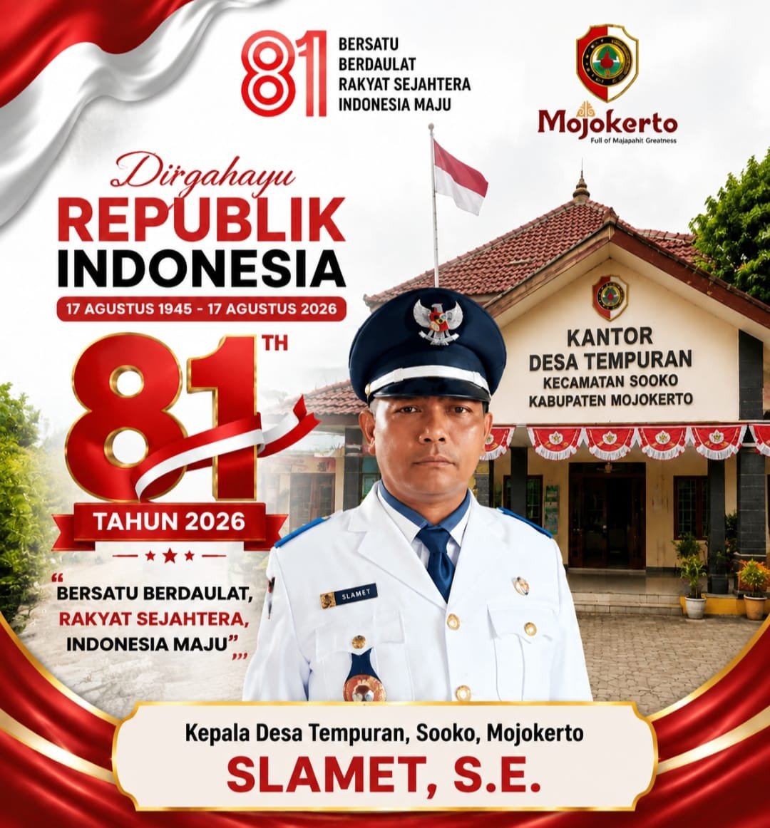 Kepala Desa Tempuran, Sooko, Mojokerto Mengucapkan Selamat HUT RI ke-81 Tahun 2026