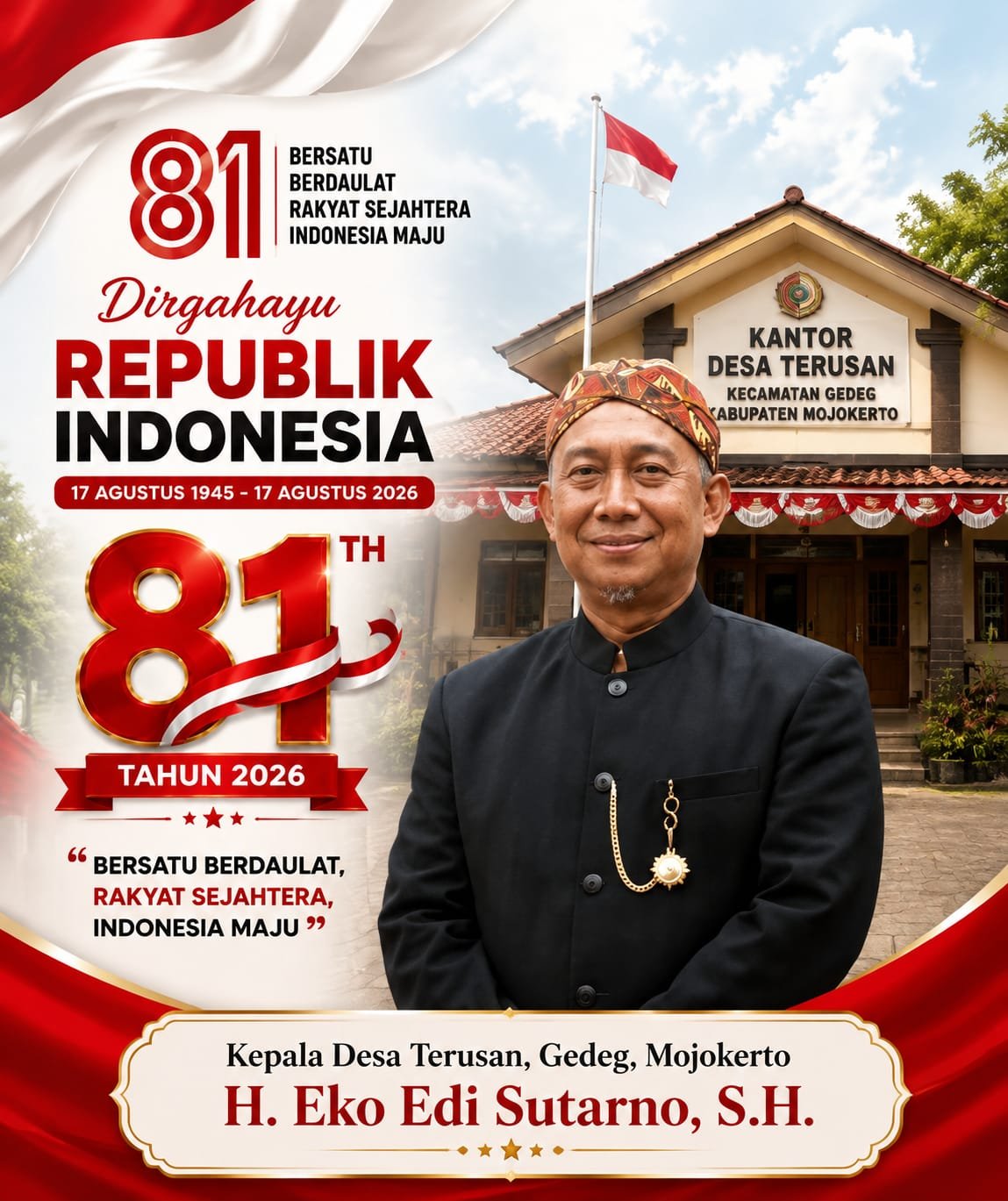 Kepala Desa Terusan, Gedeg, Mojokerto Mengucapkan Selamat HUT RI ke-81 Tahun 2026