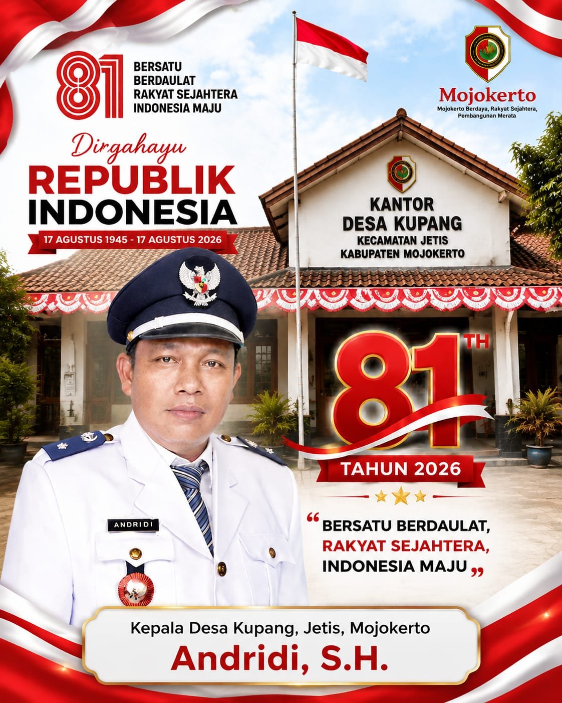 Kepala Desa Kupang, Jetis, Mojokerto Mengucapkan Selamat HUT RI ke-81 Tahun 2026