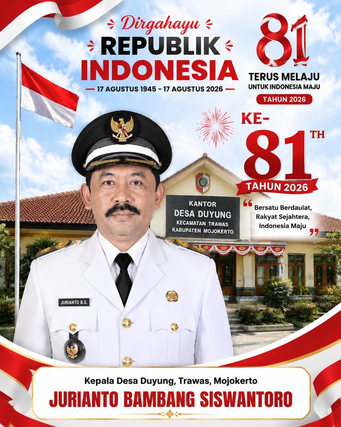 Kepala Desa Duyung, Trawas, Mojokerto Mengucapkan Selamat HUT RI ke-81 Tahun 2026