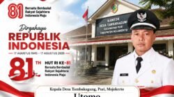 Kepala Desa Tambakagung, Puri, Mojokerto Mengucapkan Dirgahayu RI ke-81 Tahun