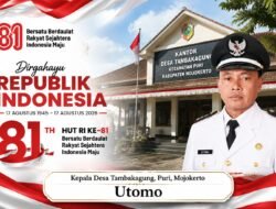 Kepala Desa Tambakagung, Puri, Mojokerto Mengucapkan Dirgahayu RI ke-81 Tahun