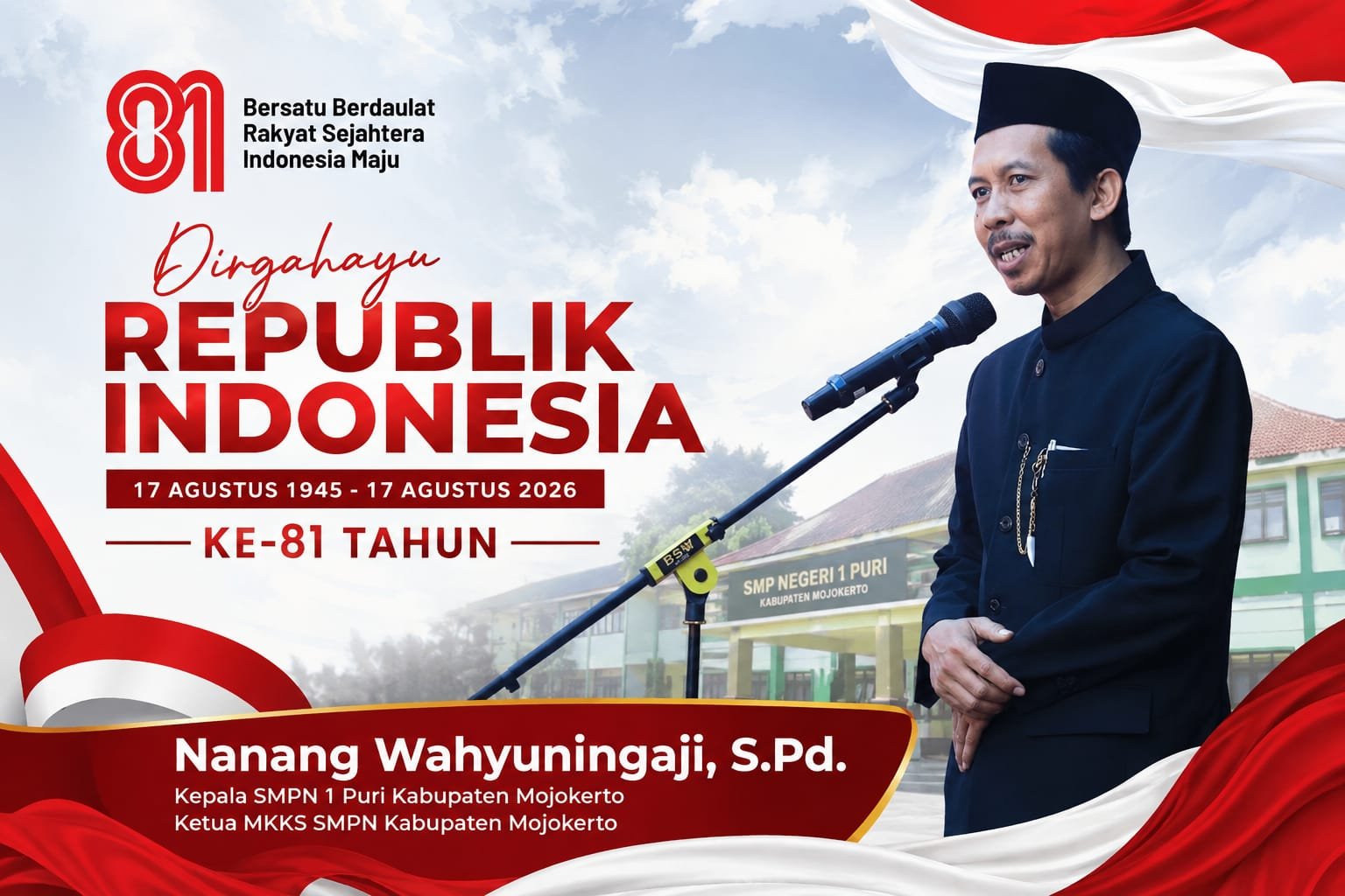 Ketua MKKS SMPN Kabupaten Mojokerto Mengucapkan Selamat HUT RI ke-81 Tahun