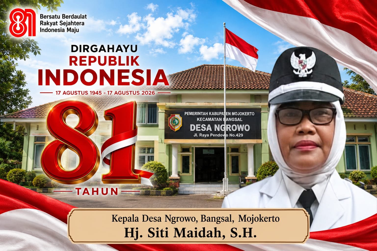Kepala Desa Ngrowo, Bangsal, Mojokerto Mengucapkan Selamat HUT RI ke-81 Tahun