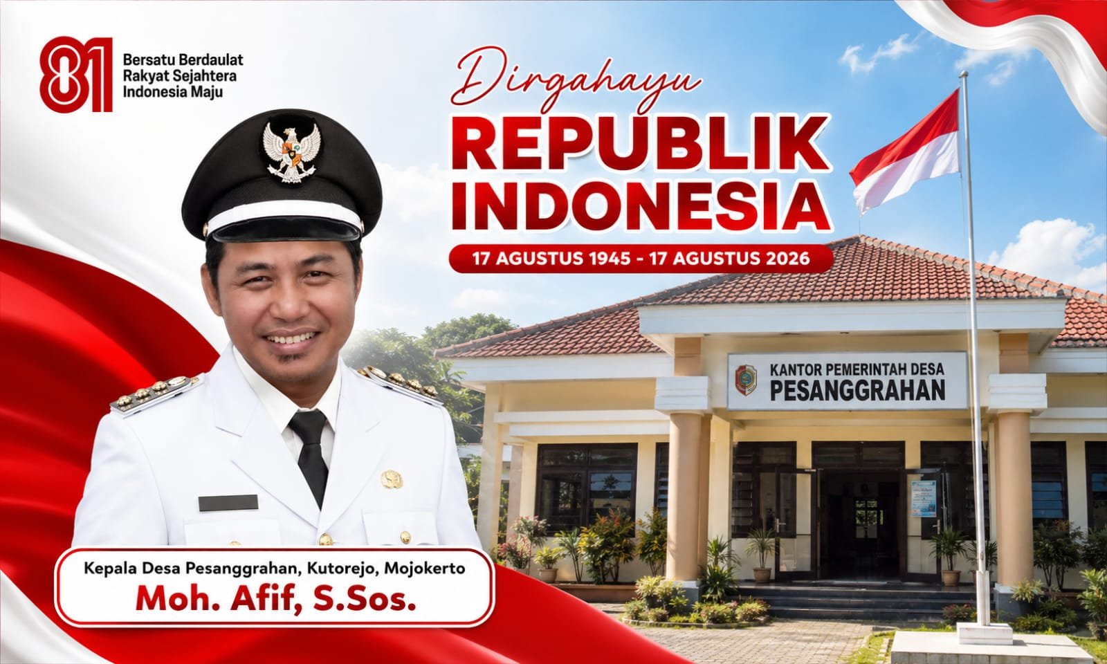 Kepala Desa Pesanggrahan, Kutorejo, Mojokerto Mengucapkan Selamat HUT RI ke-81 Tahun