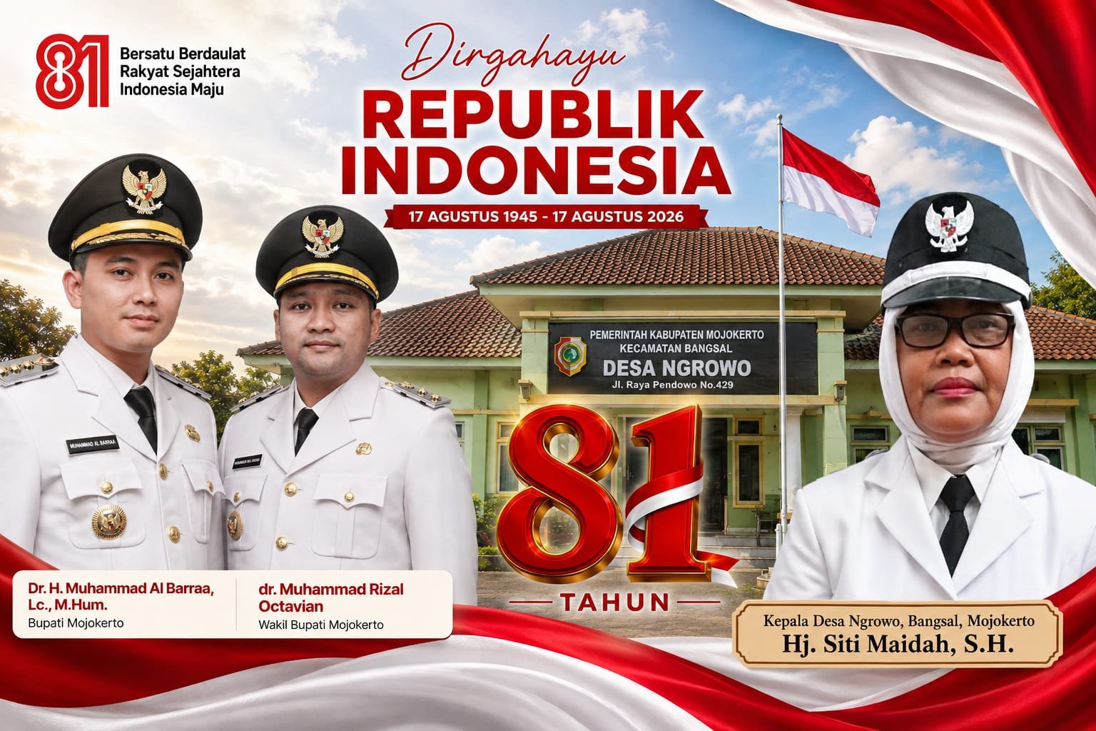 Kepala Desa Ngrowo, Bangsal, Mojokerto Mengucapkan Dirgahayu RI ke-81 Tahun