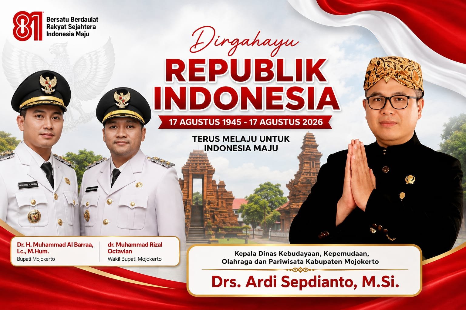 Kepala Dinas Kebudayaan, Kepemudaan, Olahraga dan Pariwisata Kabupaten Mojokerto Mengucapkan Dirgahayu RI ke-81 Tahun