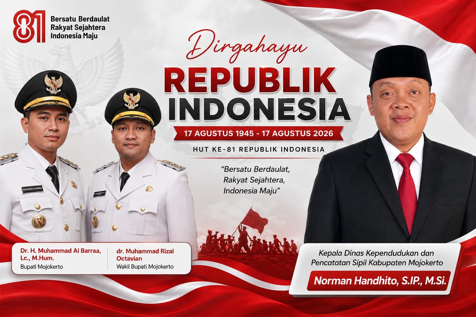 Kepala Dinas Kependudukan dan Pencatatan Sipil Kabupaten Mojokerto Mengucapkan Dirgahayu RI ke-81 Tahun