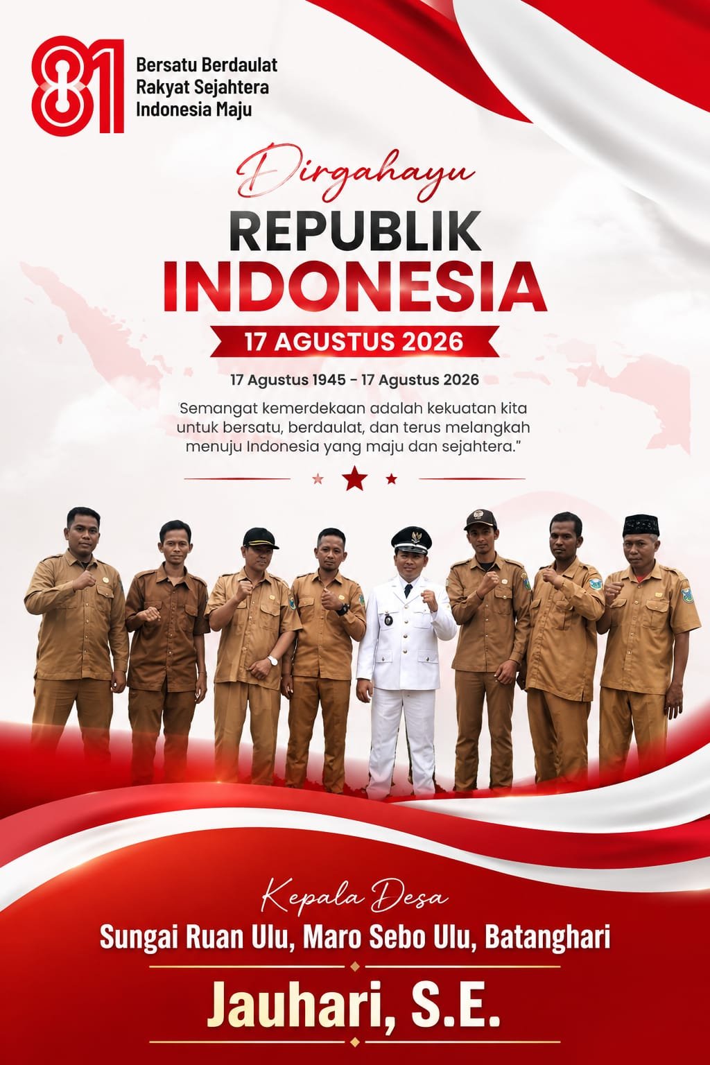 Kepala Desa Sungai Ruan Ulu, Maro Sebo Ulu, Batanghari Mengucapkan Dirgahayu RI ke-81 Tahun
