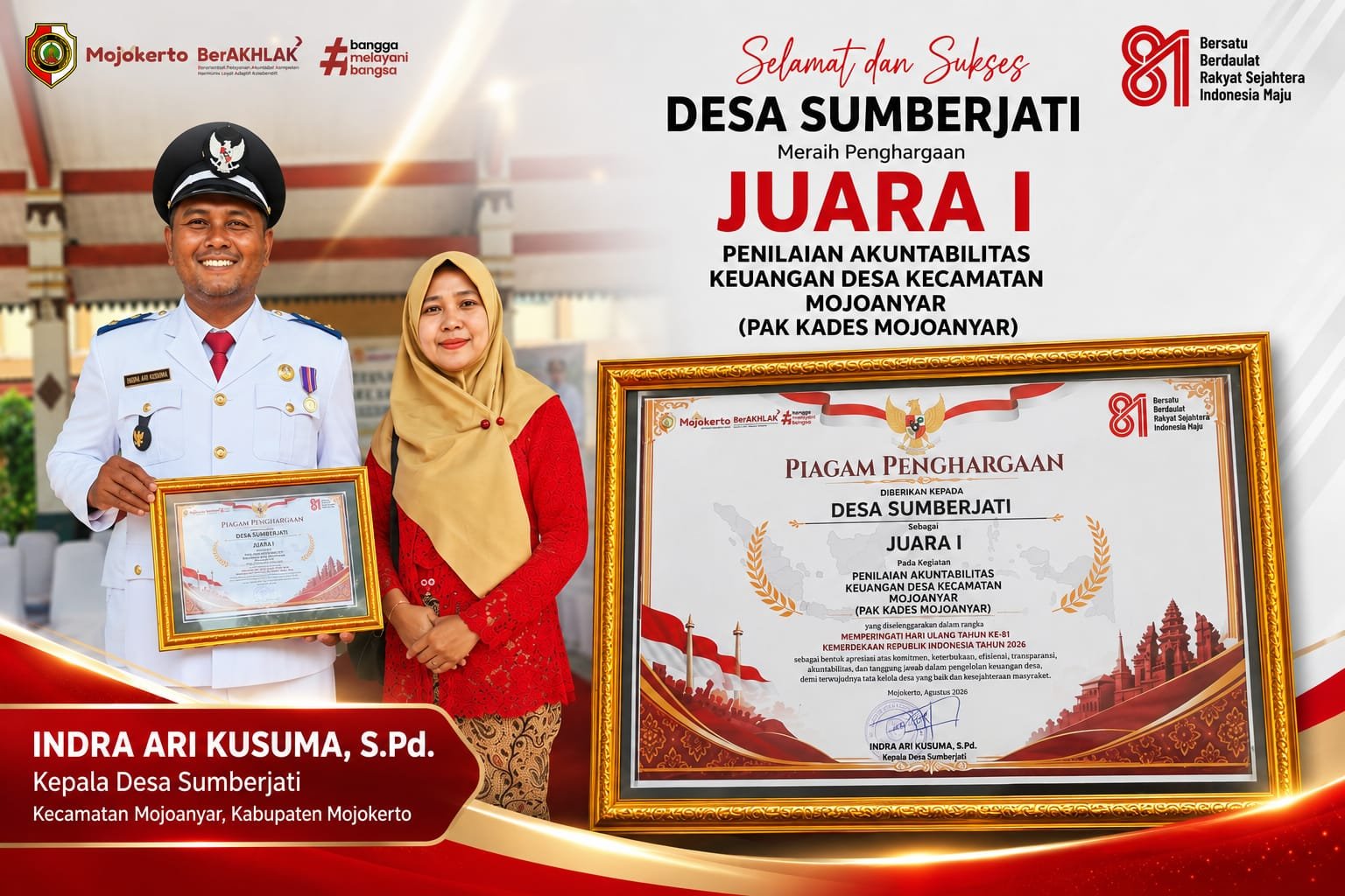 Alhamdulillah Juara 1, Ini Resep Kepala Desa Sumberjati Bikin Keuangan Desa Transparan Hingga Diakui se-Kecamatan Mojoanyar