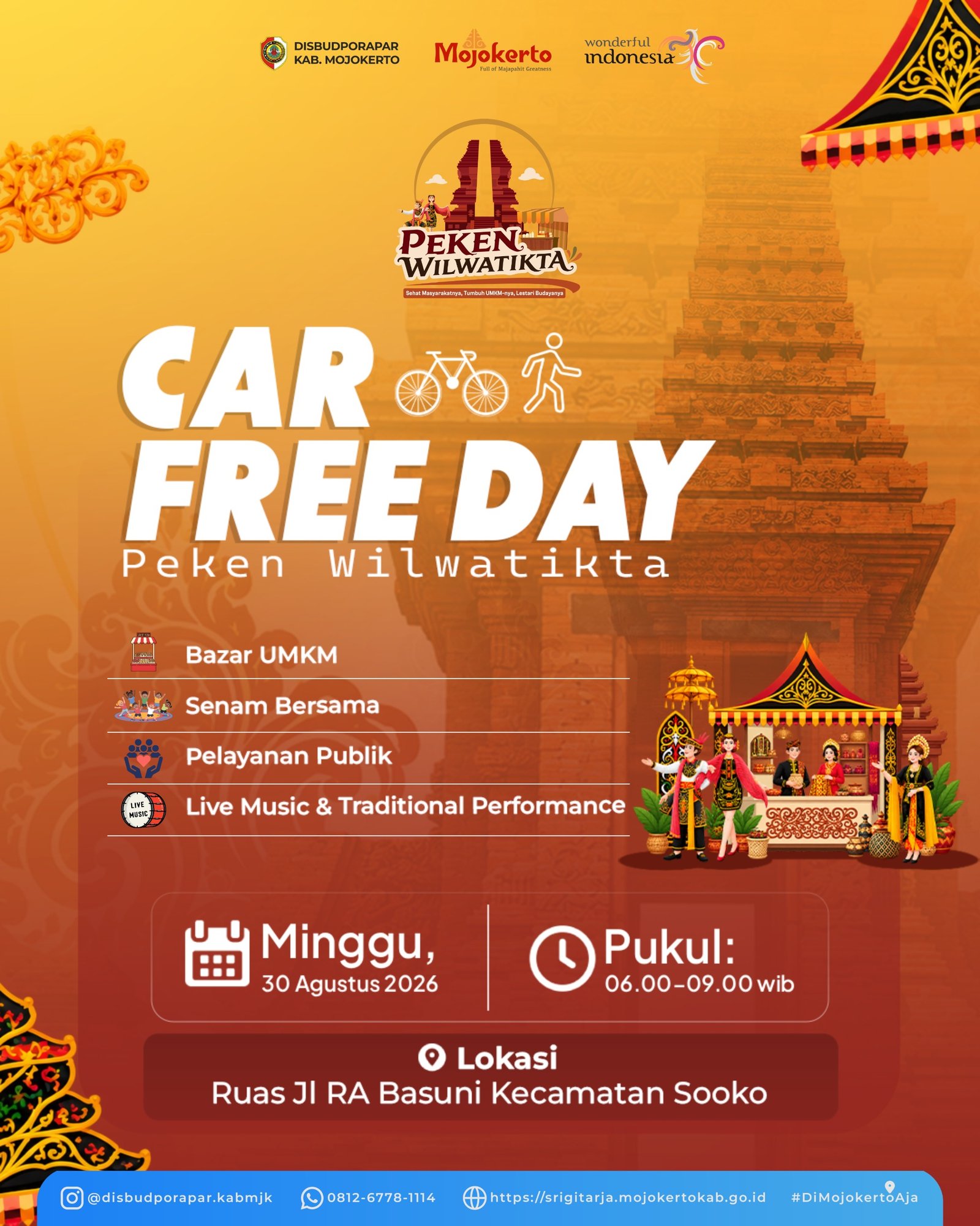 Car Free Day di Jalan R.A. Basuni Sooko Mojokerto, Minggu 30 Agustus 2026