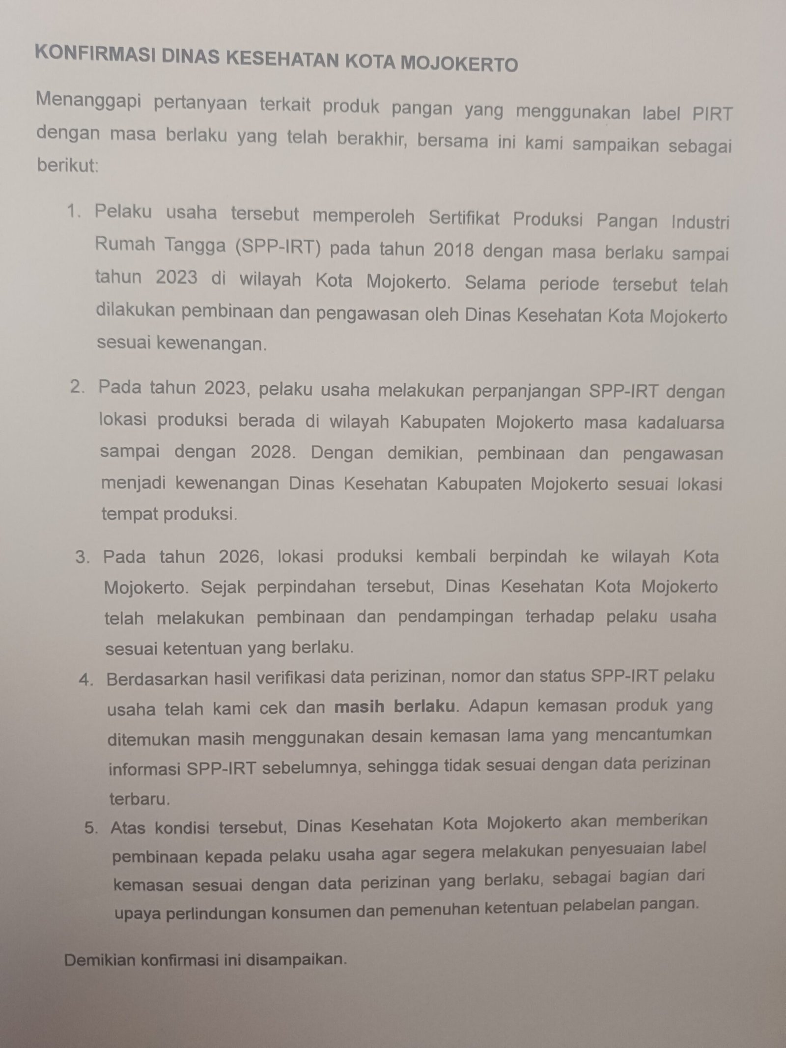 Temukan Label Pangan Tak Sesuai Izin, Kuasa Hukum Majalah Global Minta Wali Kota Mojokerto Copot Kadinkes Kota Mojokerto
