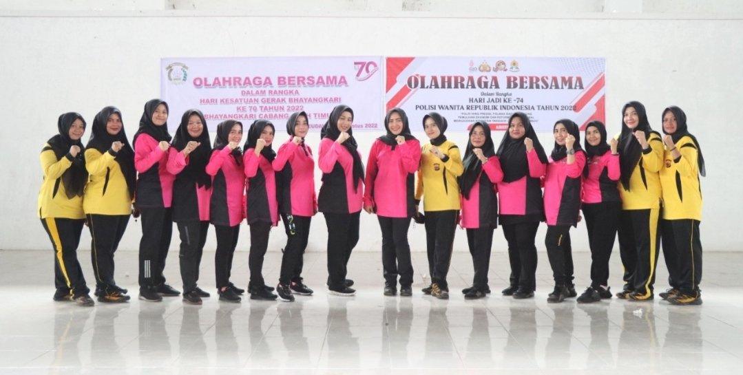 Kompak, Polwan dan Bhayangkari Aceh Timur Senam Bersama Jelang HUT Polwan ke-74 dan HKGB ke-70