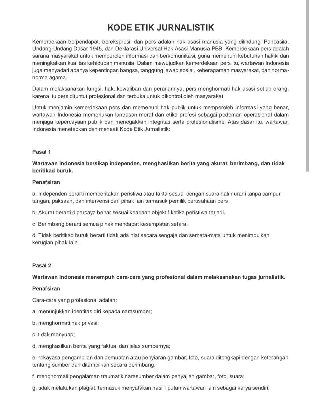 Kode Etik Jurnalistik Halaman 1