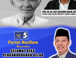 Ketua DPD NasDem Kabupaten Mojokerto Mengucapkan Selamat Atas Penganugerahan Gelar Pahlawan Nasional Kepada KH. Abdul Chalim