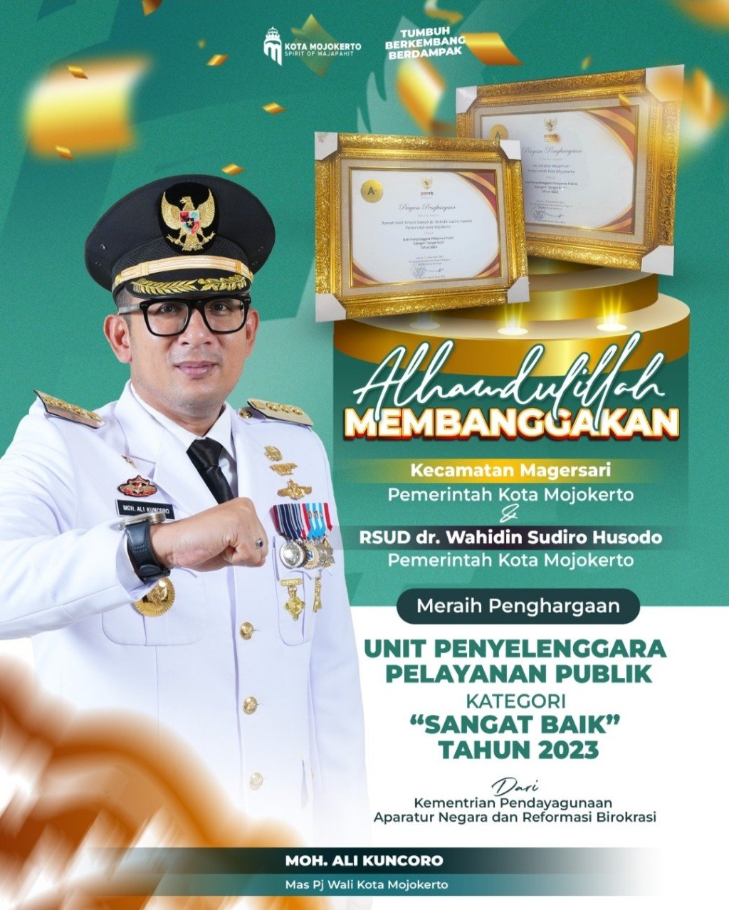 Raih Penghargaan, Ali Kuncoro Apresiasi Kinerja Dua Unit Penyelenggara Pelayanan Publik Pemkot Mojokerto