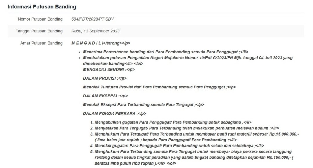 Advokat Rif'an Hanum Menang Gugatan, FIF Mojokerto Dinyatakan Melakukan PMH dan Bayar Ganti Rugi Materiil