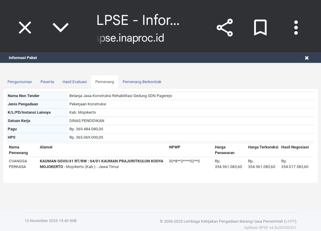 Dispendik Kabupaten Mojokerto Rehabilitasi SDN Pagerejo