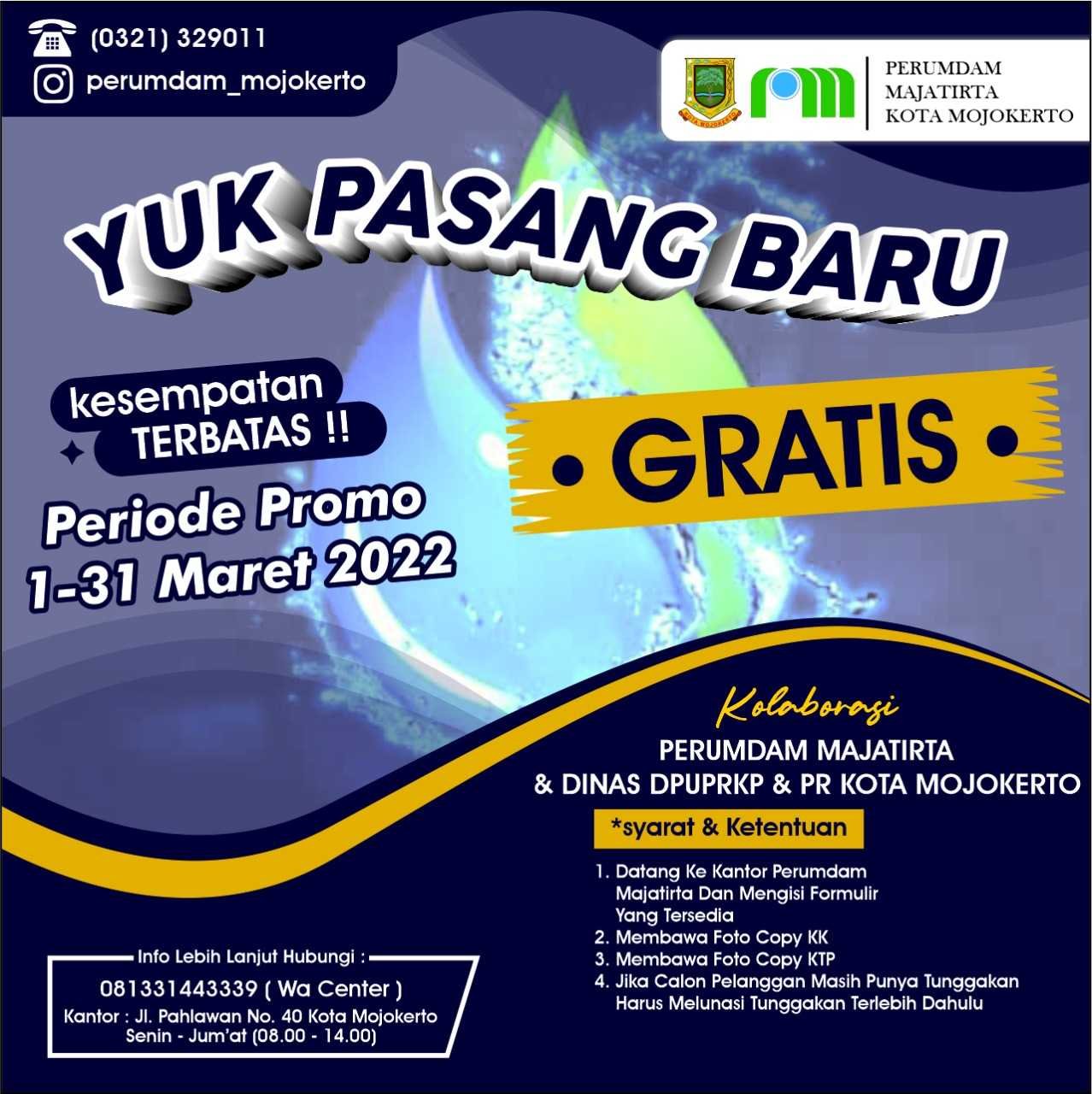 Catat Tanggalnya, Perumdam Majatirta Kota Mojokerto Beri Layanan Pasang Baru Gratis