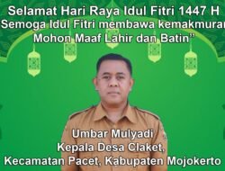 Kepala Desa Claket, Pacet, Mojokerto Mengucapkan Selamat Hari Raya Idul Fitri 1447 H