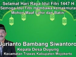 Kepala Desa Duyung, Trawas, Mojokerto Mengucapkan Selamat Hari Raya Idul Fitri 1447 H