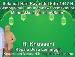 Kepala Desa Leminggir, Mojosari, Mojokerto Mengucapkan Selamat Hari Raya Idul Fitri 1447 H