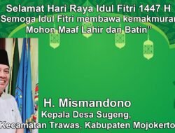 Kepala Desa Sugeng, Trawas, Mojokerto Mengucapkan Selamat Hari Raya Idul Fitri 1447 H