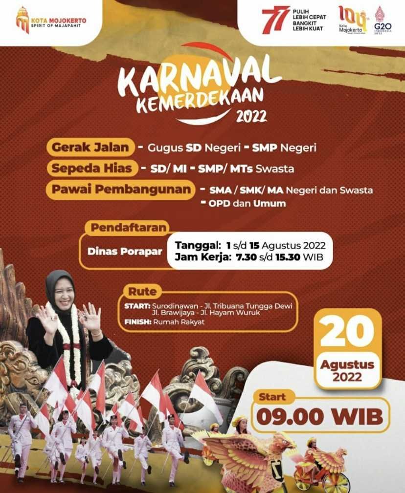 Pemkot Mojokerto Gelar Karnaval Kemerdekaan 2022, Ada Gerak Jalan Hingga Pawai Pembangunan