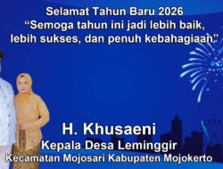 Kepala Desa Leminggir, Mojosari, Mojokerto Mengucapkan Selamat Tahun Baru 2026