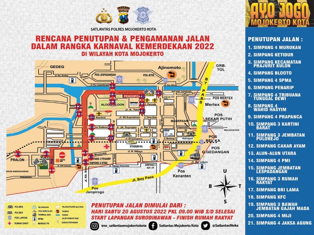 Karnaval Kemerdekaan 2022, 21 Titik di Kota Mojokerto Dialihkan