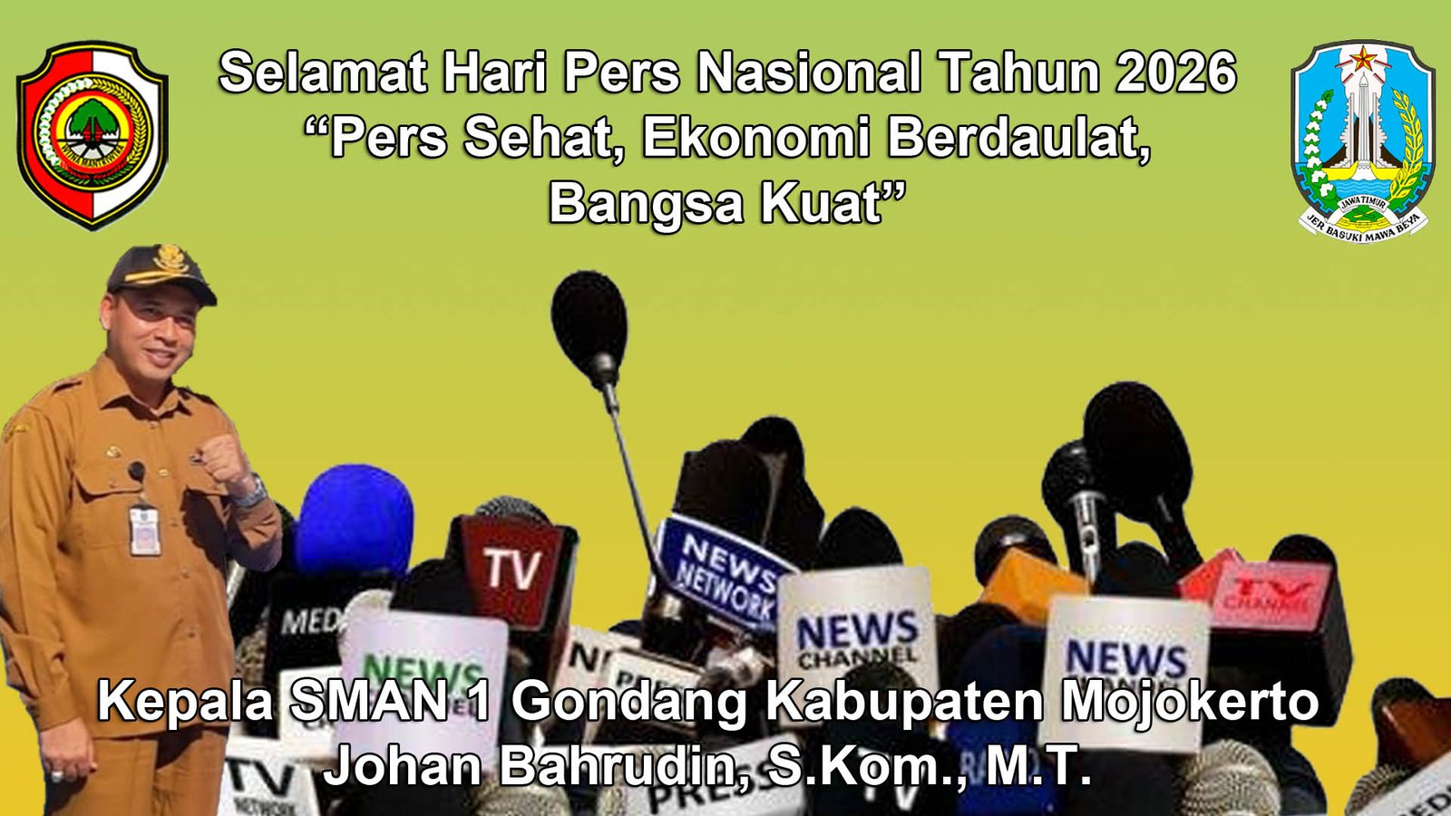 Kepala SMAN 1 Gondang Kabupaten Mojokerto Mengucapkan Selamat Hari Pers Nasional 2026