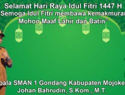 Kepala SMAN 1 Gondang Kabupaten Mojokerto Mengucapkan Selamat Hari Raya Idul Fitri 1447 H