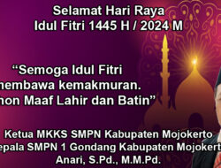 Ketua MKKS SMPN Kabupaten Mojokerto Mengucapkan Selamat Hari Raya Idul Fitri 1445/2024
