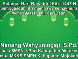 Ketua MKKS SMPN Kabupaten Mojokerto Mengucapkan Selamat Hari Raya Idul Fitri 1447 H