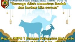 Kepala SMPN 1 Dlanggu Kabupaten Mojokerto Mengucapkan Selamat Hari Raya Idul Adha 1447 H